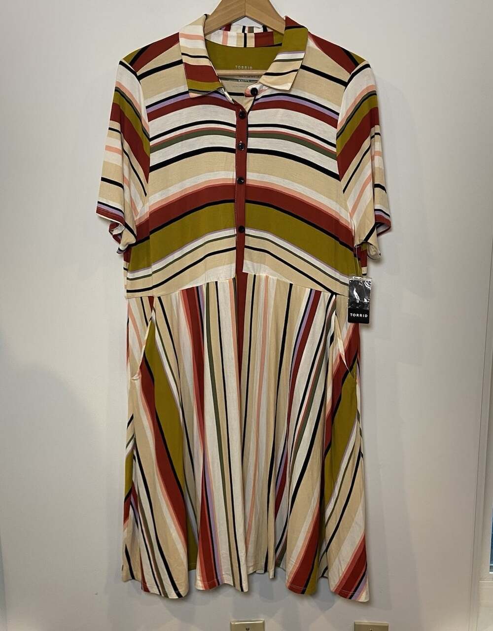 NWT Torrid Super Soft Dress Skater Pockets Pink Olive Stripe 2 2X 18 20 New